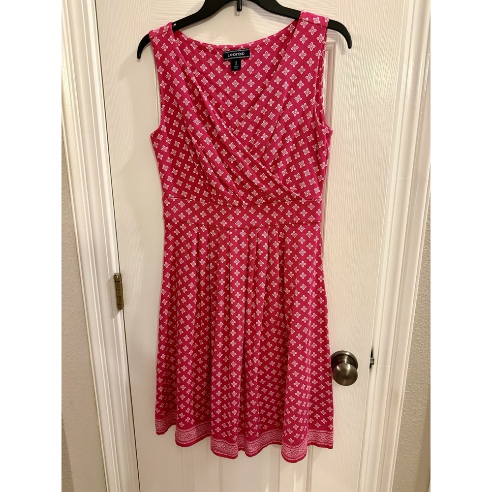 Lands End Sz S Wrap Front Geometric Floral Print Dress
